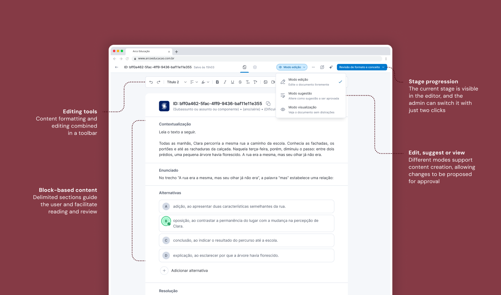 Question workspace with annotated workflow and key actions