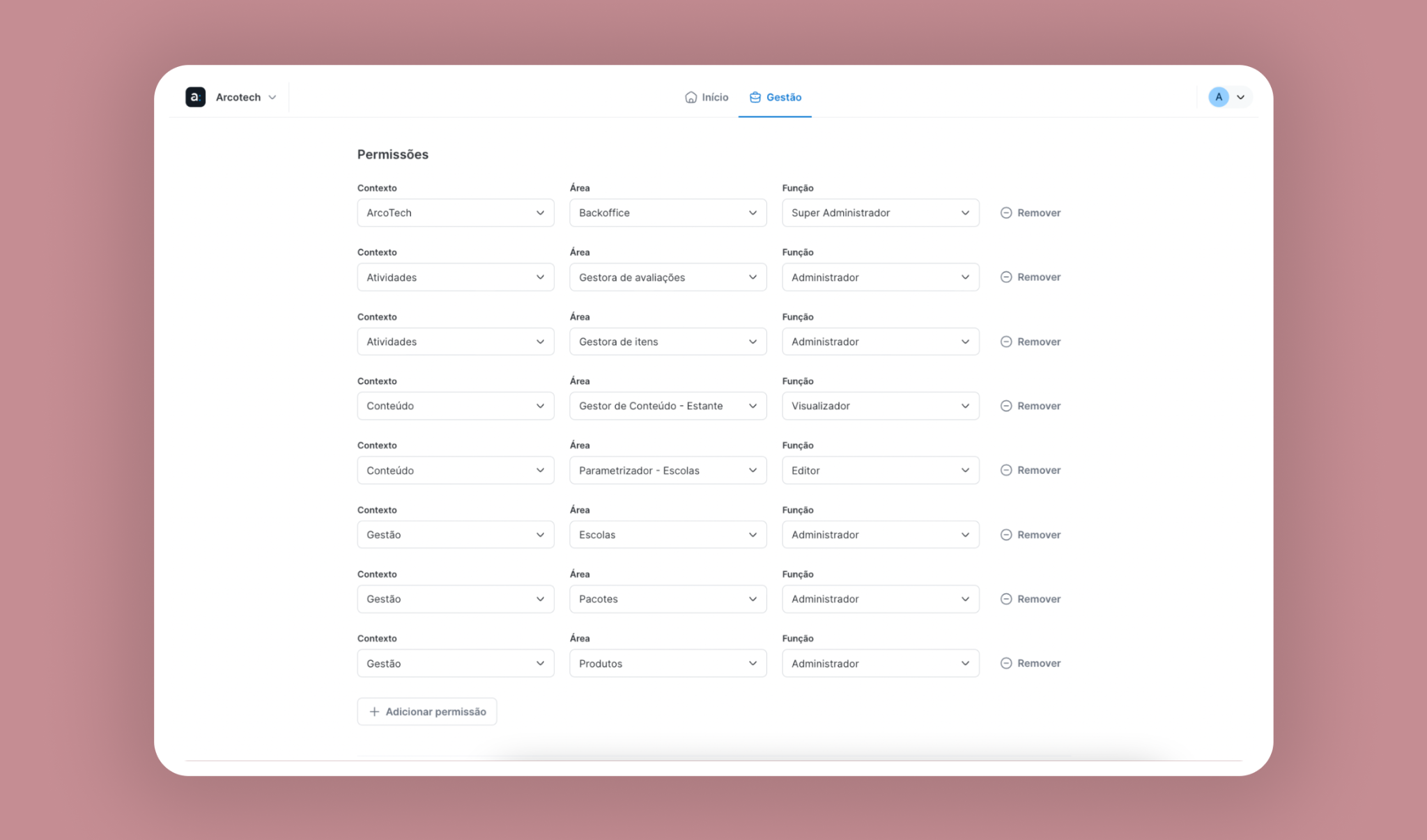 Previous access management interface